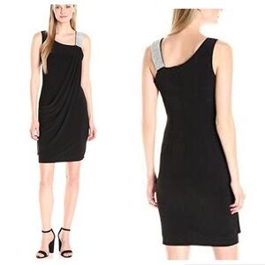 Lyman by Frank Lyman navy blue black draped asymmetrical rhinestone mini dress